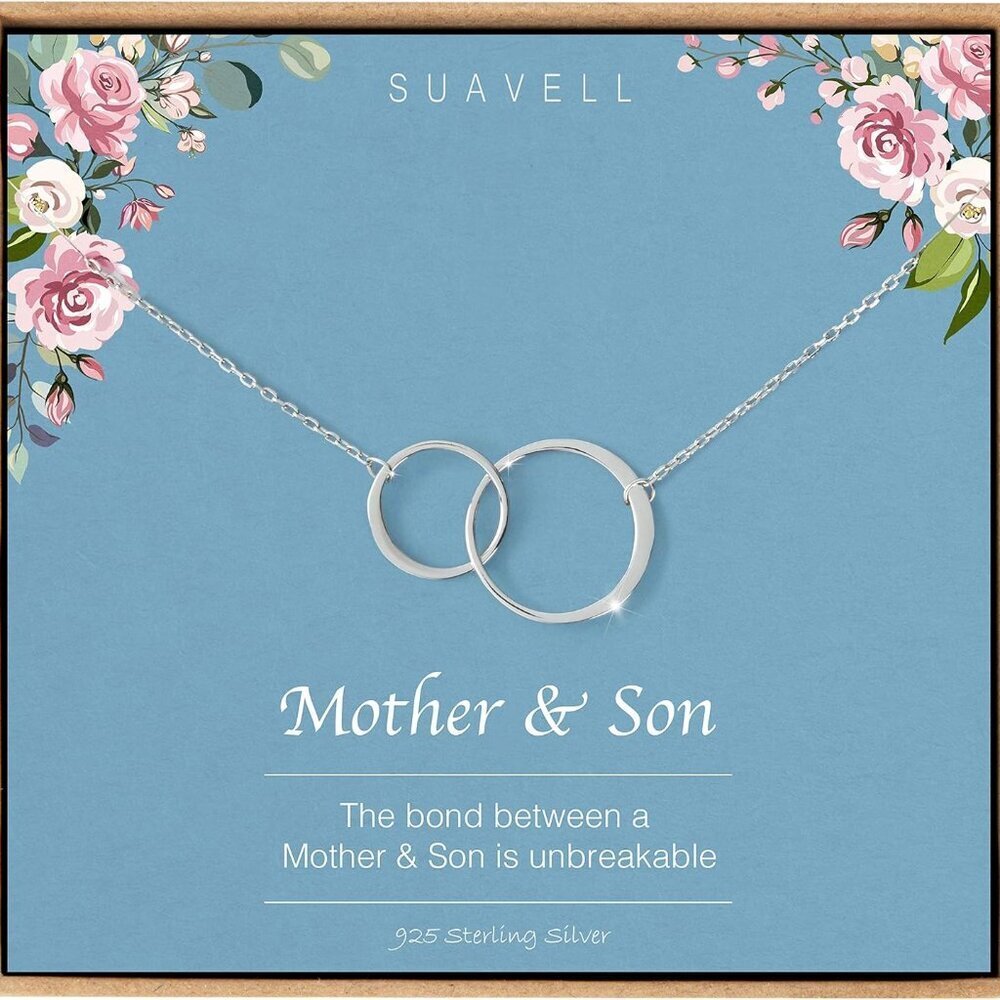 Mother Daughter Necklace Sterling Silver Two Interlocking Circles Gifts for Wome - Picture 1 of 7